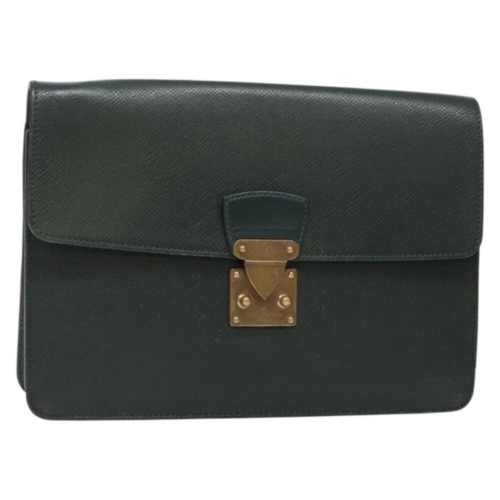 Louis Vuitton Serviette Kourad Taiga Leather Green Leather Briefcase Bag